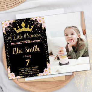 Photo Glitter Crown Purple Princess Birthday Invitation
