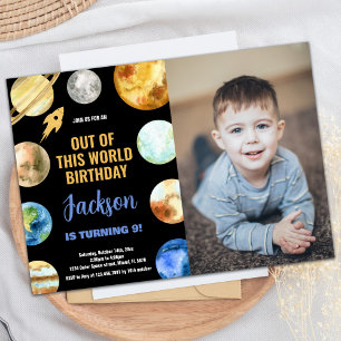 Photo Glitter Rocket Outer Space Birthday Invitation