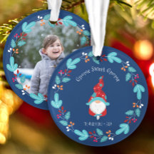Photo Gnome Sweet Gnome Floral Wreath Elf Blue