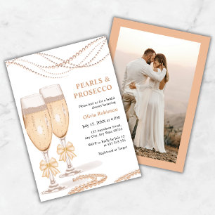 Photo Gold Bow Pearls and Prosecco Bridal Shower Invitation