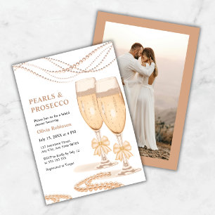 Photo Gold Bow Pearls and Prosecco Bridal Shower Invitation