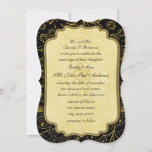 Photo Gold Damask Swirls Wedding Invitation