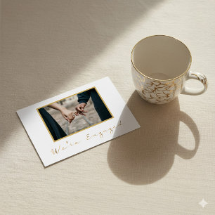 Photo gold frame engaged announcement party card