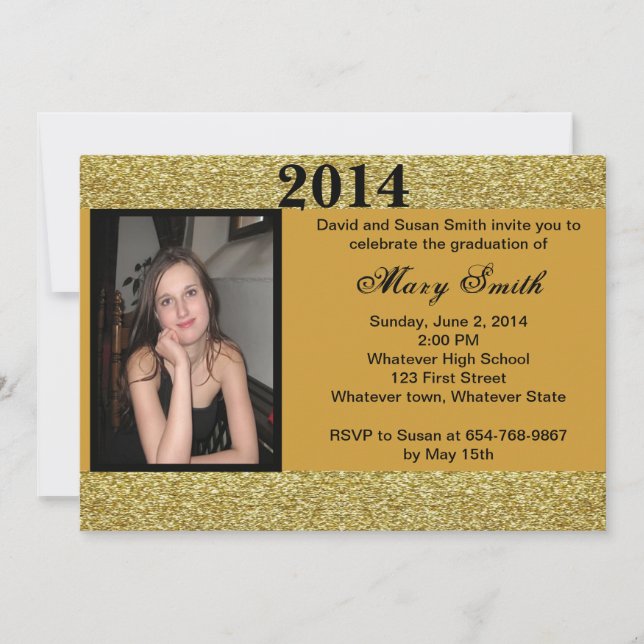 Photo Gold Glitter Graduation Invitation (Front)