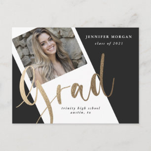 photo gold graduation photo announcement postcard