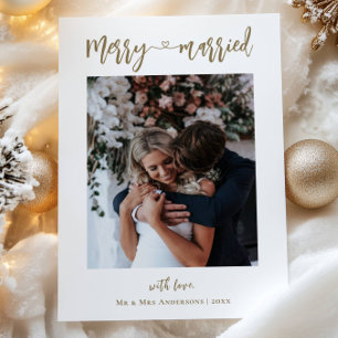 Photo Gold Merry & Married First Christmas Holiday Card