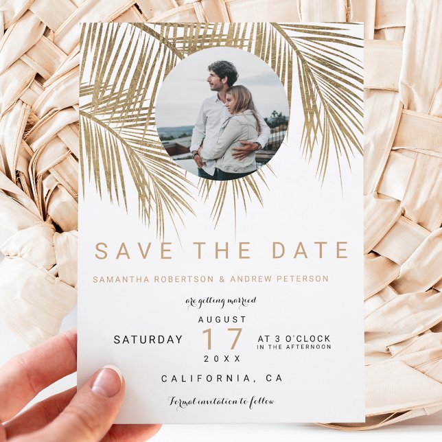 Photo gold palm tree elegant save the date (Creator Uploaded)