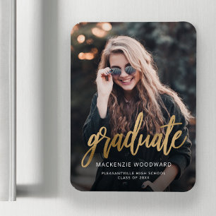 Photo Gold Script Graduation Announcement Magnet