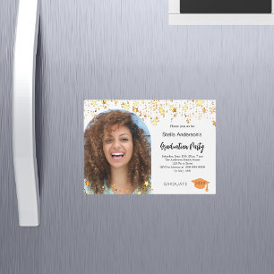 Photo gold stars graduation party magnetic invitation