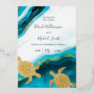 PHOTO Gold Turtles Teal Ink Wedding  