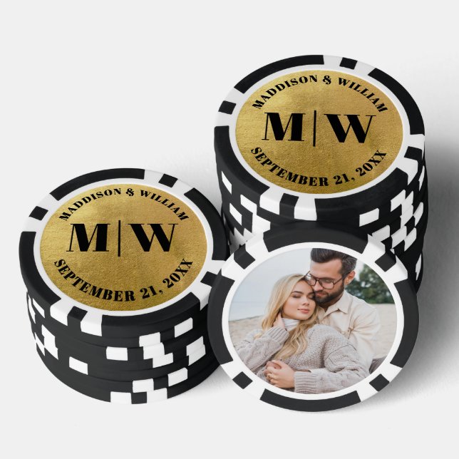Photo Gold Wedding Favour Poker Chips (Stack)
