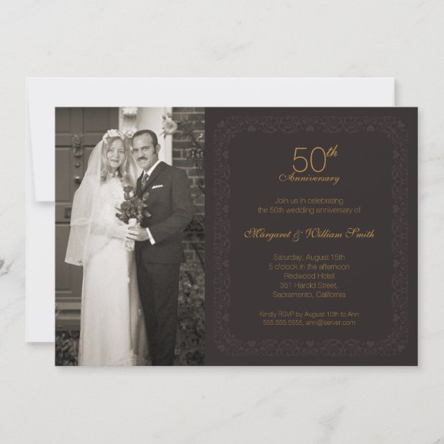 Photo Golden 50th Wedding Anniversary Party Invitation (Front)