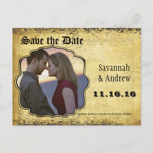 Photo Golden Yellow Heart Leaf Tree Save the Date Announcement Postcard (Front)