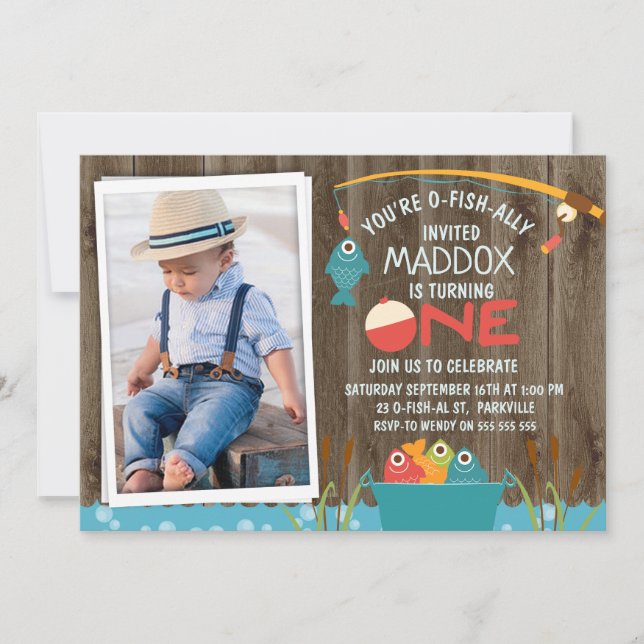 Photo Gone Fishing 1st Birthday Invitation (Front)