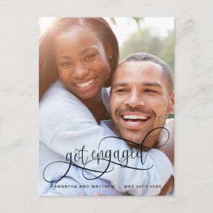 Photo Got Engaged Calligraphy in Black, Engagement Announcement Postcard