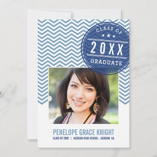 PHOTO GRAD INVITE bold chevron slate royal blue (Front)