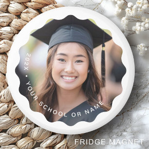 Photo grad year name school graduation wavy border magnet