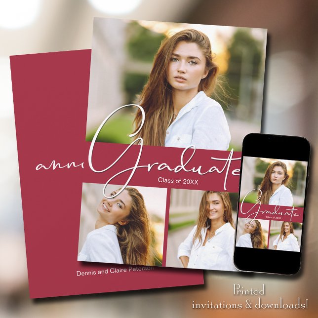 Photo Graduate Crimson Graduation Announcement (Creator Uploaded)