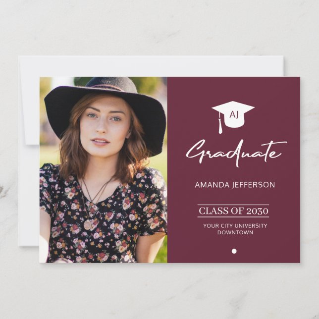 Photo graduate graduation announcement burgundy (Front)