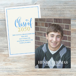 Photo Graduate Modern Simple Class Of Blue Gold Invitation