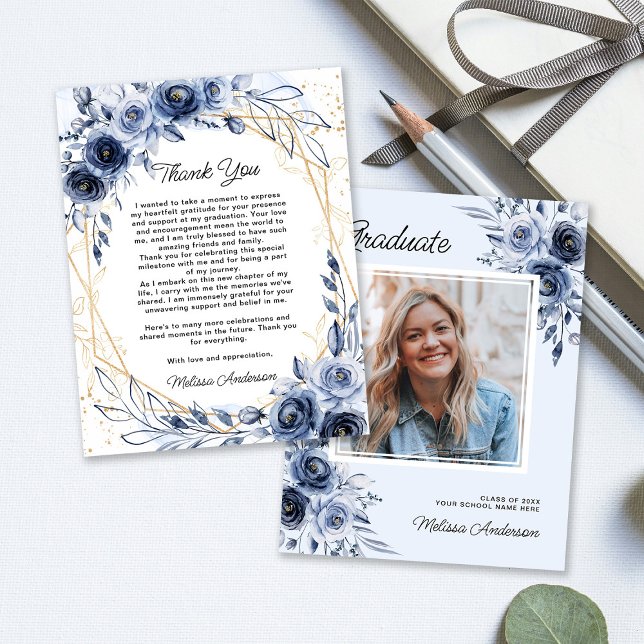 Photo Graduate Navy blue flowers Thank you (Creator Uploaded)