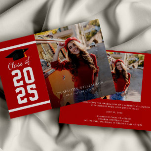 Photo Graduation 2025 Red White Grad Announcement