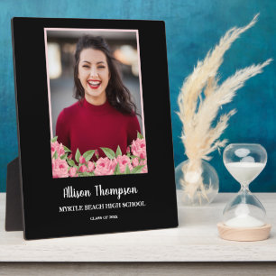 Photo Graduation Abstract Pink Floral Tabletop     Plaque