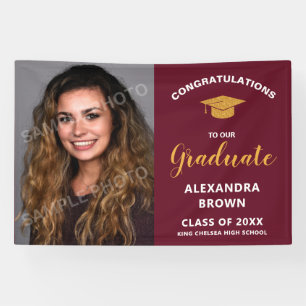 Photo Graduation Announcement Burgundy Banner