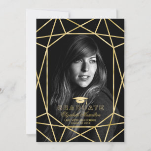 Photo Graduation Announcement Geometric Gold Foil
