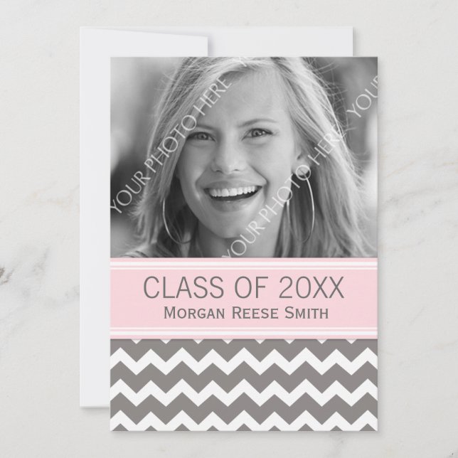 Photo Graduation Announcement Pink Grey (Front)