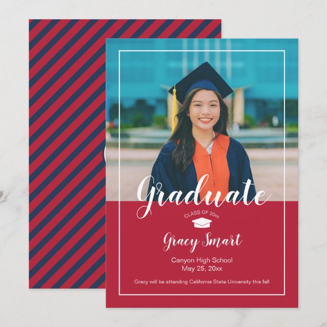 Photo Graduation Announcement - School Colours (Front/Back)