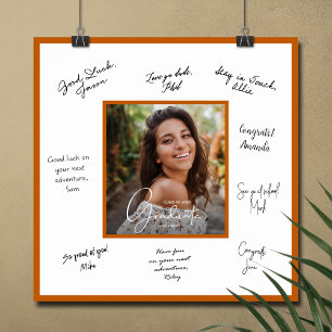 Photo Graduation Autograph Burnt Orange Border Poster