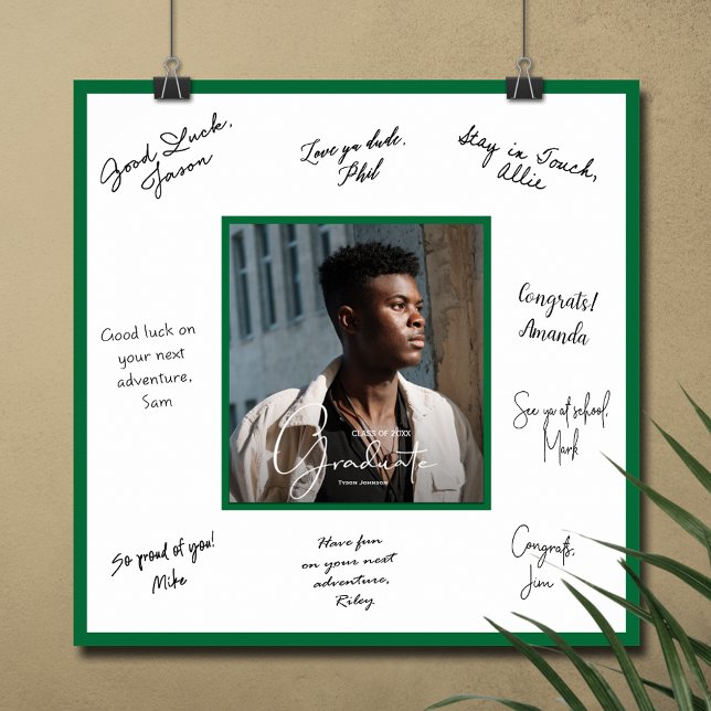 Photo Graduation Autograph Green Border Poster (Graduation autograph poster with your photo and green border, INSTANT DOWNLOAD and/or PRINTED)