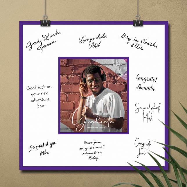 Photo Graduation Autograph Purple Poster (Graduation autograph photo poster with purple border, INSTANT DOWNLOAD and/or PRINTED)