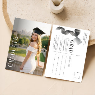Photo Graduation Bow Black and White Announcement Postcard