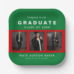 Photo Graduation Collage Graduate Green and Red Paper Plate