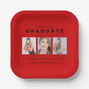 Photo Graduation Collage Graduate Red Black Paper Plate
