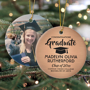 Photo Graduation Congrats Brushed Copper & Black Ceramic Tree Decoration