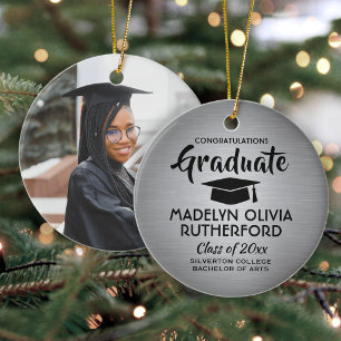 Photo Graduation Congrats Brushed Faux Stainless Ceramic Tree Decoration