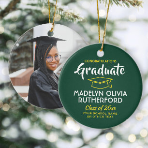 Photo Graduation Congrats Green Gold Yellow White Ceramic Tree Decoration