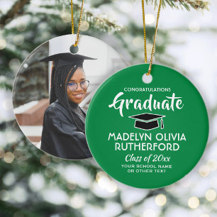 Photo Graduation Congrats Green White and Black Ceramic Tree Decoration
