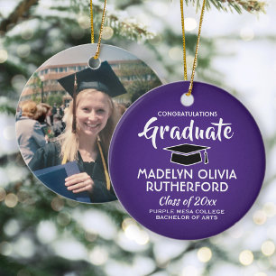 Photo Graduation Congrats Purple White and Black Ceramic Tree Decoration