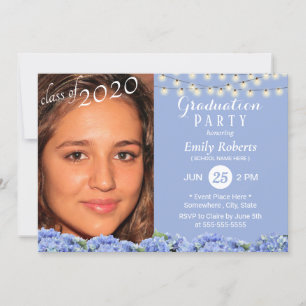 Photo Graduation Elegant Blue Hydrangea Floral Invitation