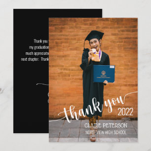 Photo Graduation Elegant Script Thank You Card