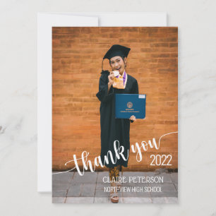 Photo Graduation Elegant Script Thank You Card