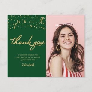Photo Graduation Gold Green Budget Thank You Card