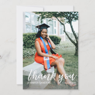 Photo Graduation Hat Calligraphy Thank You Card 
