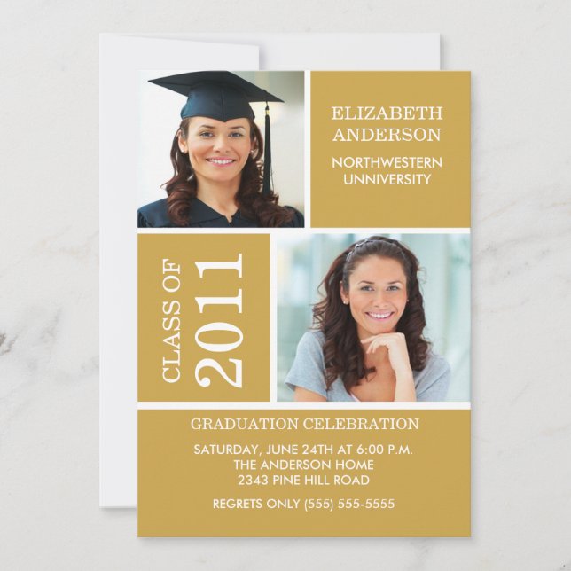 Photo Graduation Invitation ~Classy Gold & White (Front)