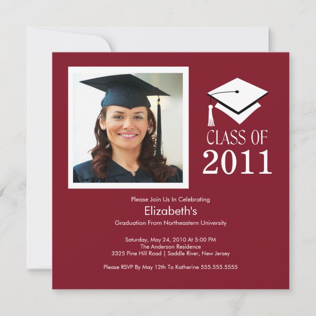 Photo Graduation Invitation ~Classy Maroon & White (Front)