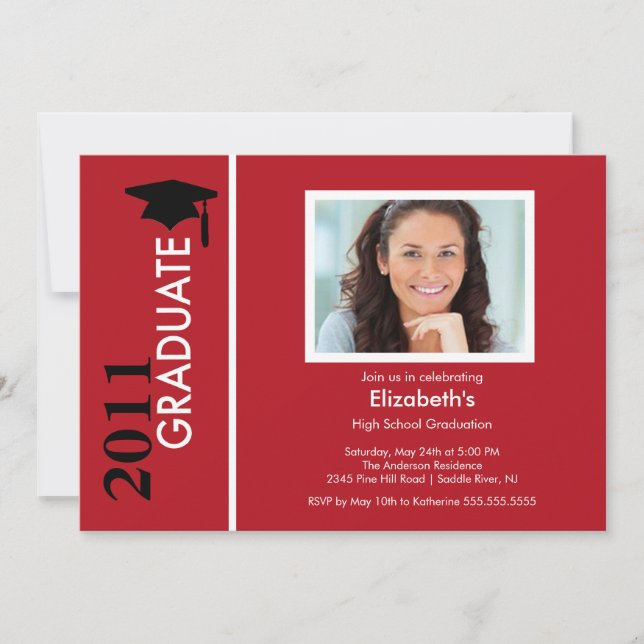 Photo Graduation Invitation Classy Red & Black (Front)
